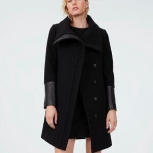 Club Monaco Wool & Leather Black Coat Size Small